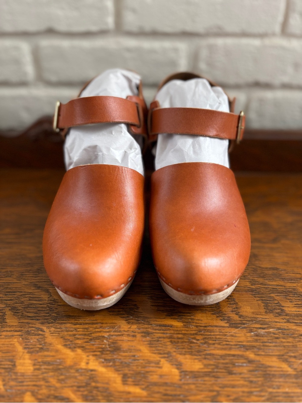 Bryr Tan Leather Clog Mules with Strap